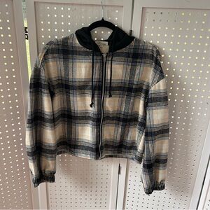 Tracies Plaid Zip-Up Hoodie Top